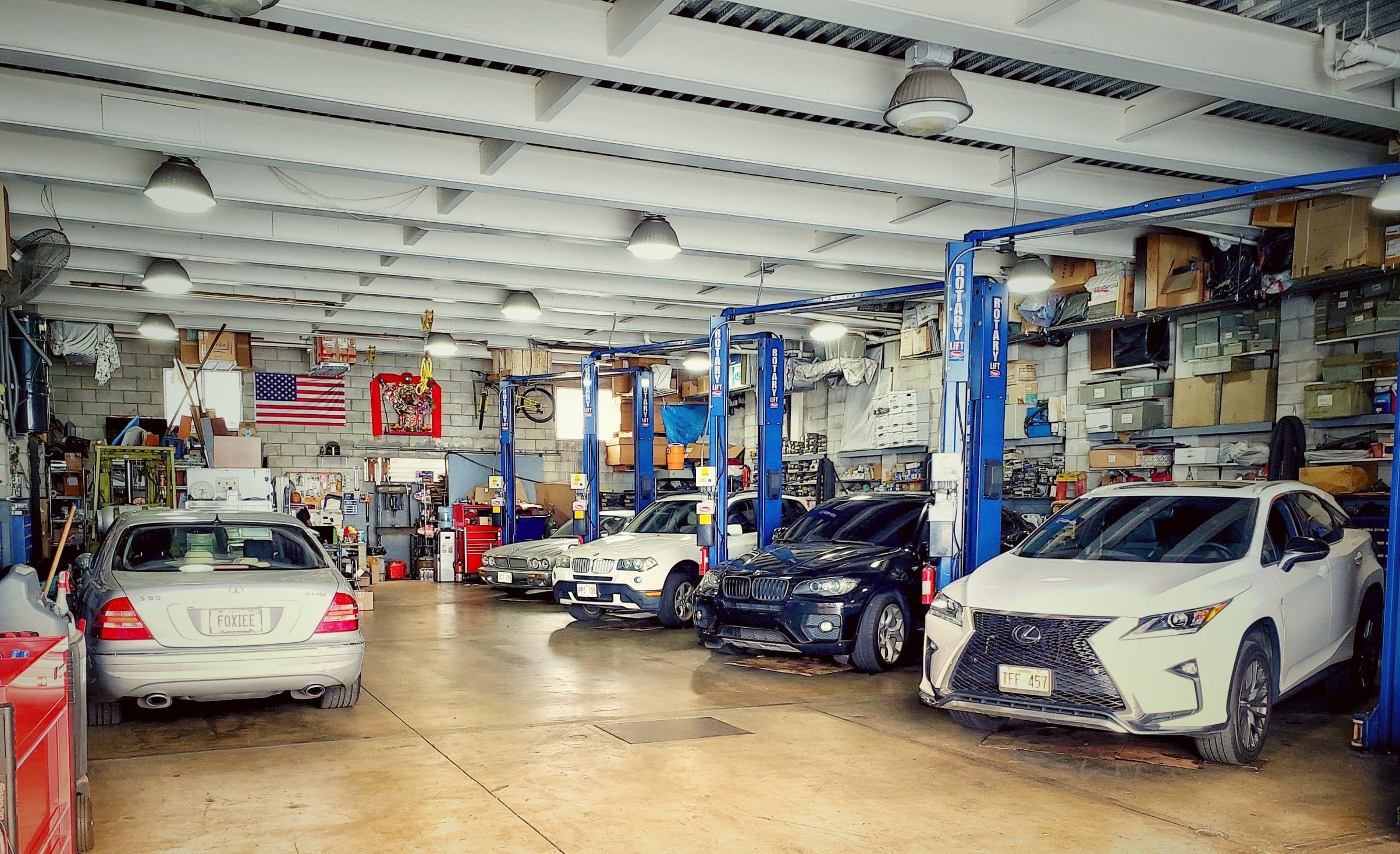 Inside of an auto repair shop in Wisconsin