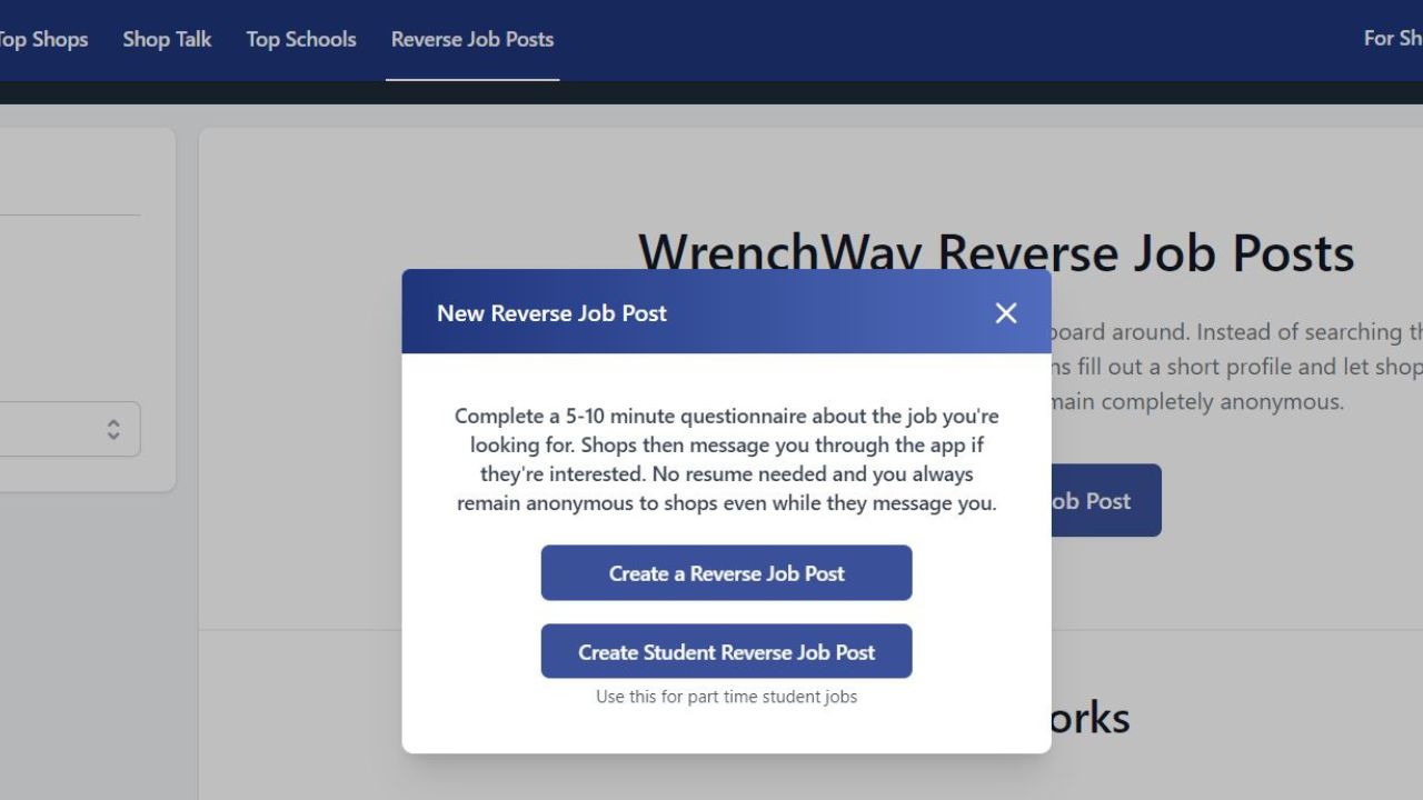 Creating a Reverse Job Post on Wrenchway.com